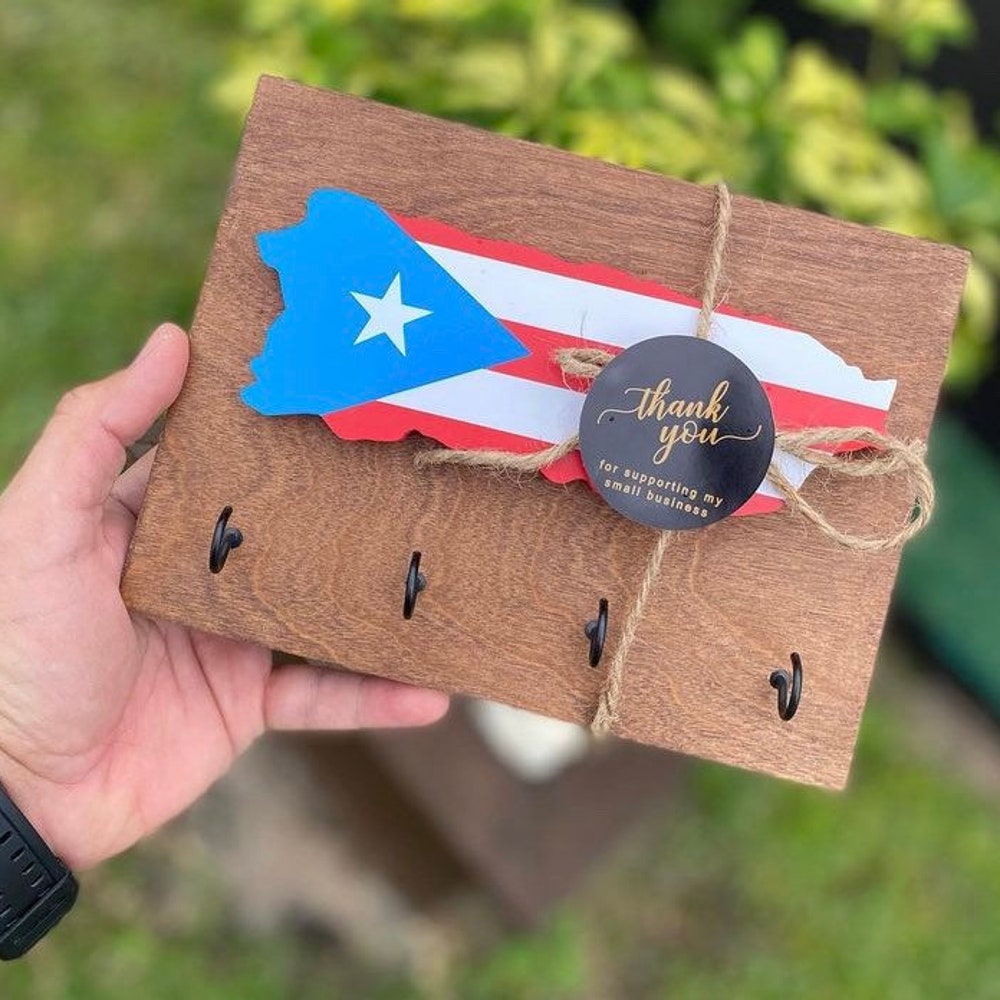 Puerto Rico Key Holder: Baltic Birch Wood Keychain Organizer