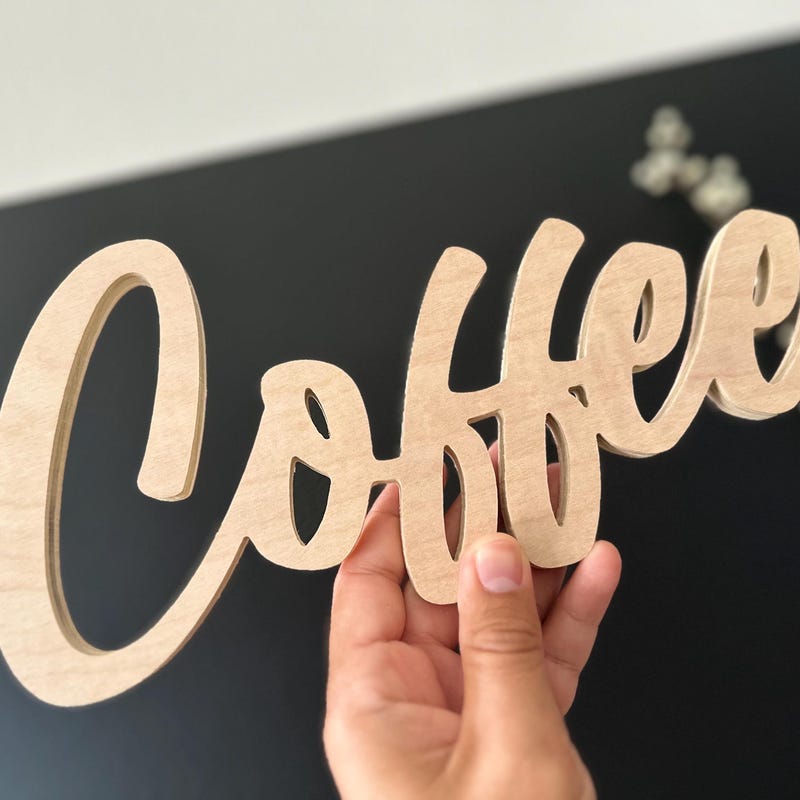 Natural Birch Plywood "Coffee" Sign: Coffee Bar Decor (6x11.5x0.5 inch)